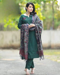 Sea Turtle Green Embroidered Cotton Flex Suit Set with Dupatta