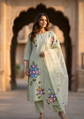 Granite Green Printed Roman Silk Suit Set