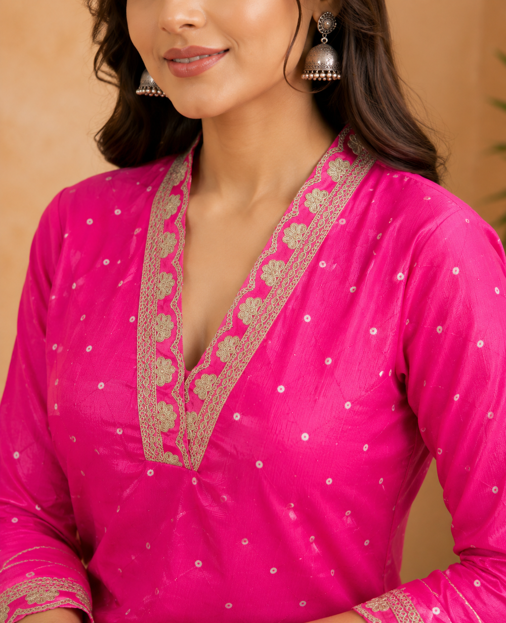 Pink Embroidered Chinon Suit Set with Lehariya Dupatta