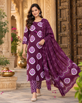 Wine Berry Printed Handwork Suit Set with Dupatta