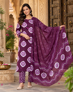 Wine Berry Printed Handwork Suit Set with Dupatta