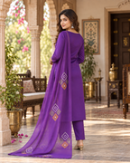 Purple Printed Muslin Kurta and Pant Set with Dupatta