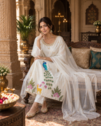 White Embroidered Glass Silk Suit Set with Dupatta