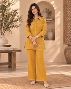 Golden Yellow Embroidered Cotton Slub Co-Ord Set