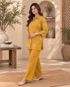 Golden Yellow Embroidered Cotton Slub Co-Ord Set