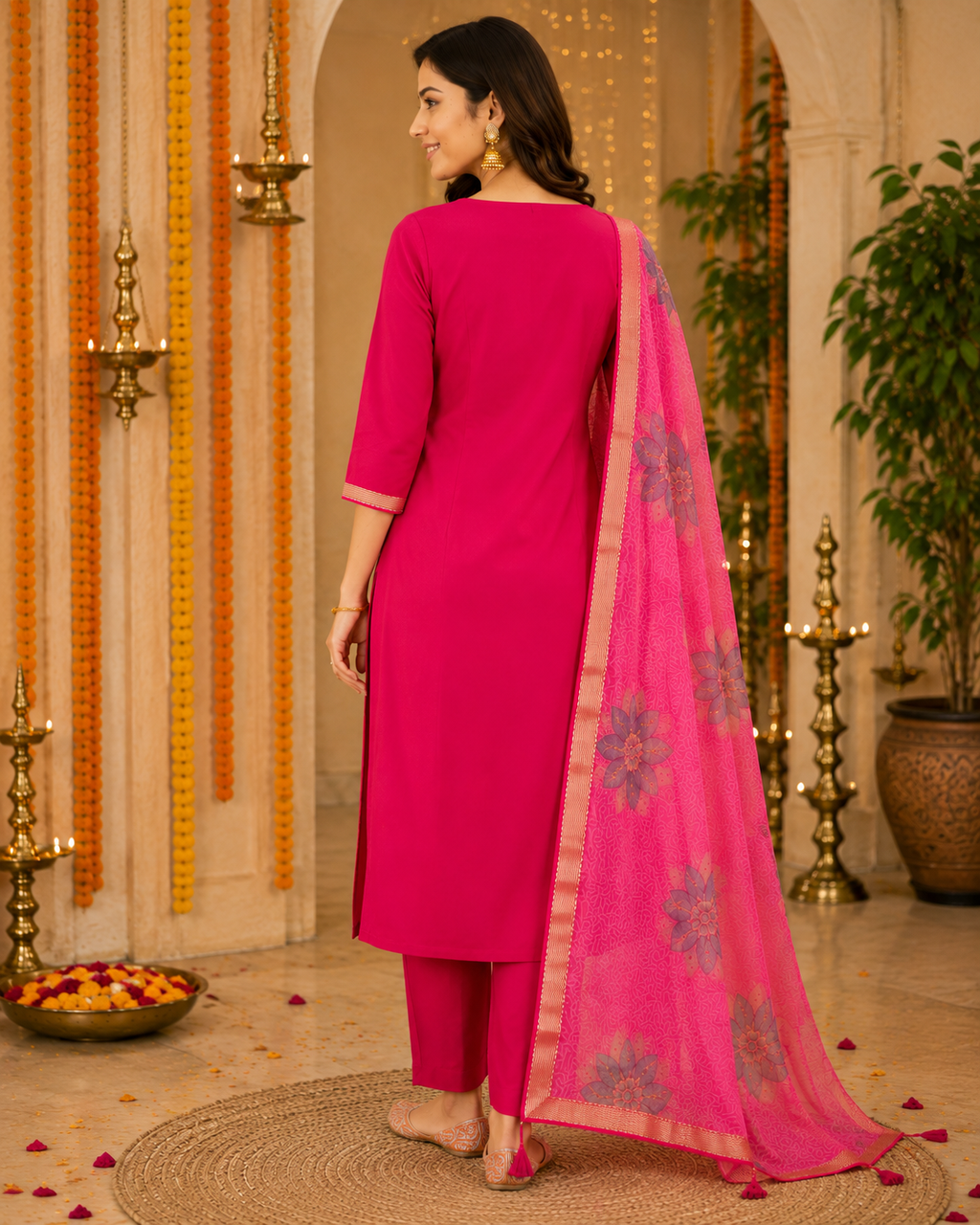 Red Embroidered Roman Silk Suit Set with Dupatta