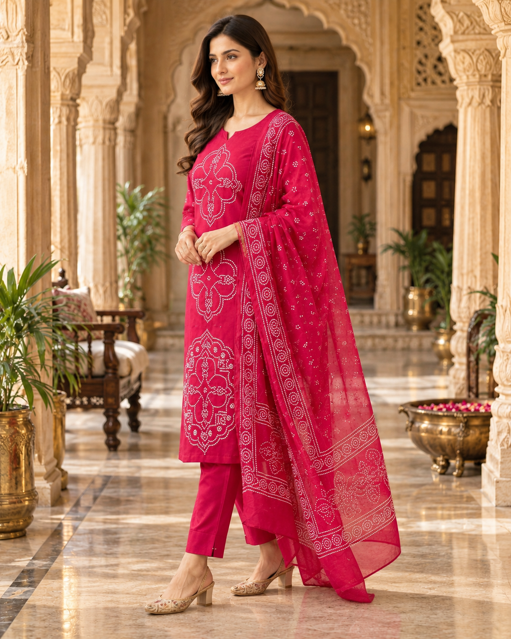 Rani Pink Printed Muslin Suit Set