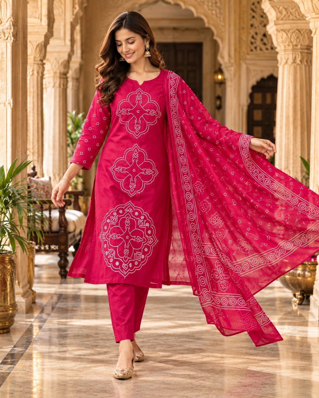 Rani Pink Printed Muslin Suit Set