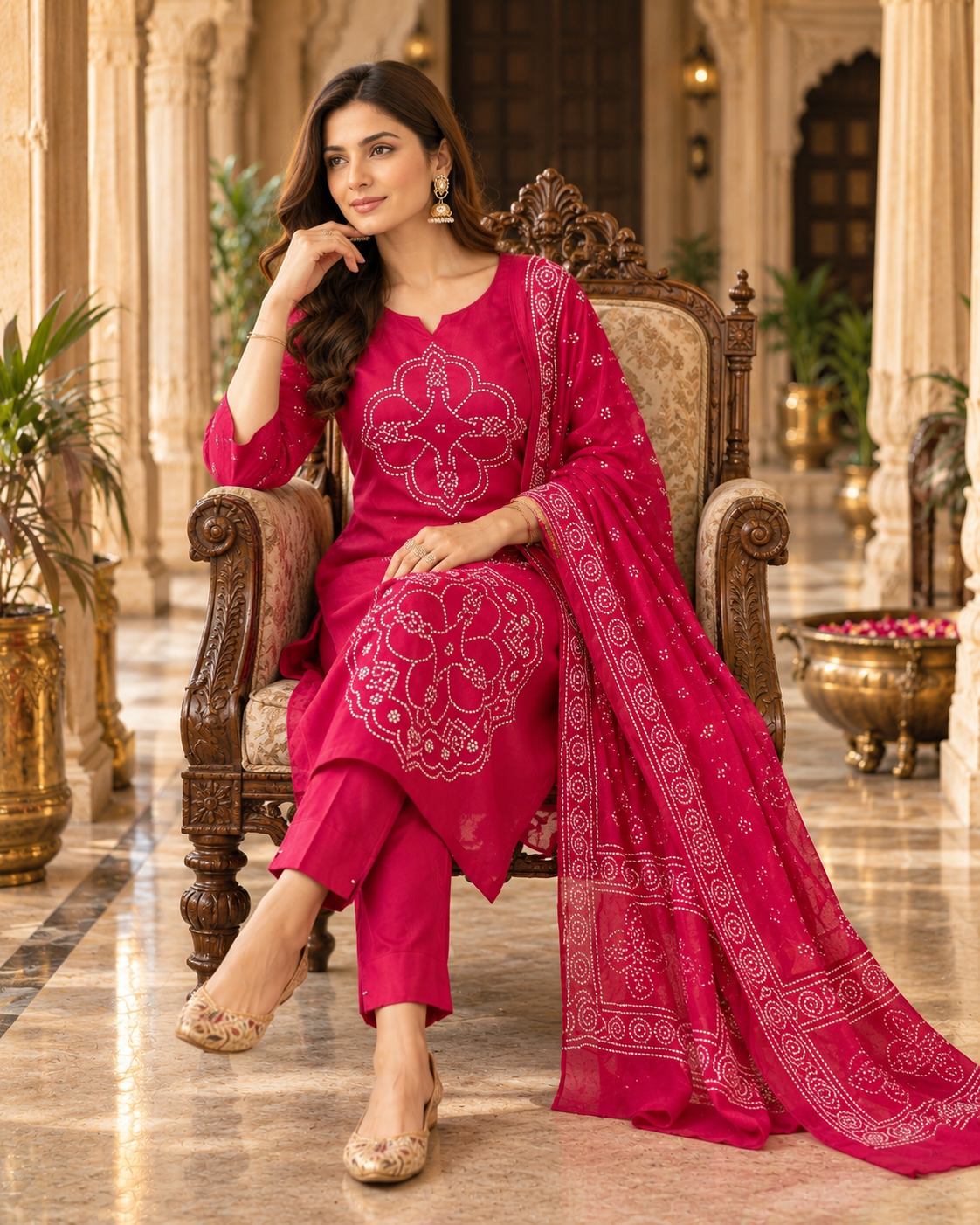 Rani Pink Printed Muslin Suit Set