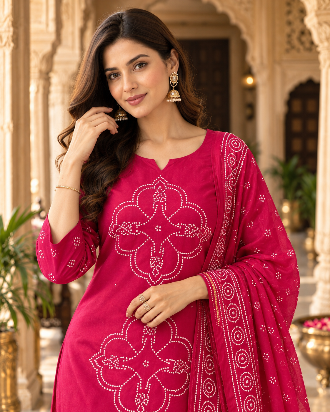 Rani Pink Printed Muslin Suit Set