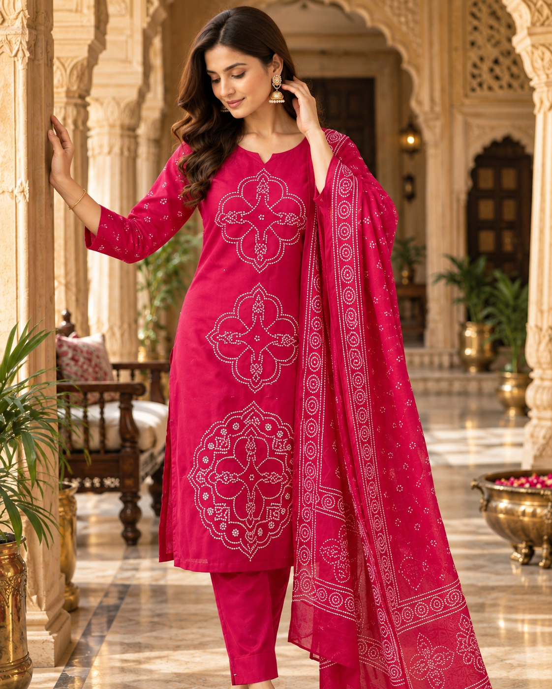 Rani Pink Printed Muslin Suit Set