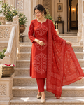 Rust Orange Printed Muslin Suit Set