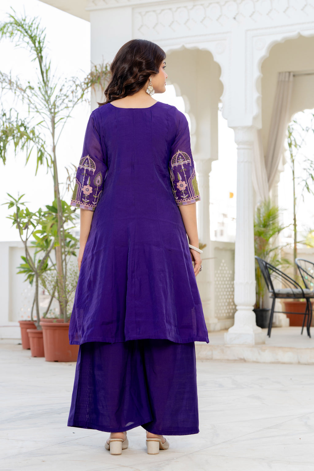 Purple Handwork Mal Chanderi Suit Set