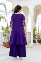 Purple Handwork Mal Chanderi Suit Set with Dupatta