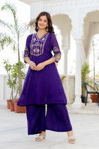 Purple Handwork Mal Chanderi Suit Set with Dupatta