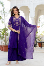 Purple Handwork Mal Chanderi Suit Set with Dupatta