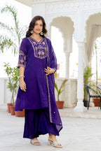 Purple Handwork Mal Chanderi Suit Set with Dupatta