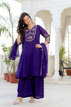 Purple Handwork Mal Chanderi Suit Set with Dupatta
