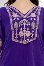 Purple Handwork Mal Chanderi Suit Set with Dupatta