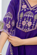 Purple Handwork Mal Chanderi Suit Set with Dupatta