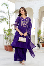 Purple Handwork Mal Chanderi Suit Set with Dupatta