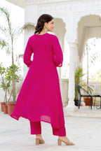 Pink Handwork Mul Chanderi Suit Set with Dupatta