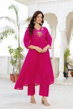Pink Handwork Mul Chanderi Suit Set with Dupatta