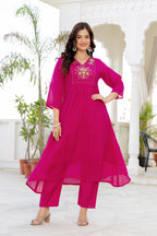 Pink Handwork Mul Chanderi Suit Set with Dupatta