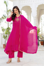Pink Handwork Mul Chanderi Suit Set with Dupatta