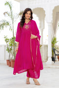Pink Handwork Mul Chanderi Suit Set