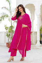 Pink Handwork Mul Chanderi Suit Set with Dupatta