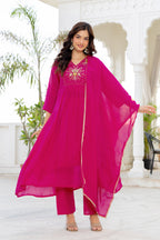 Pink Handwork Mul Chanderi Suit Set with Dupatta