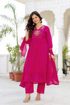 Pink Handwork Mul Chanderi Suit Set with Dupatta