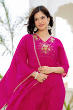 Pink Handwork Mul Chanderi Suit Set with Dupatta