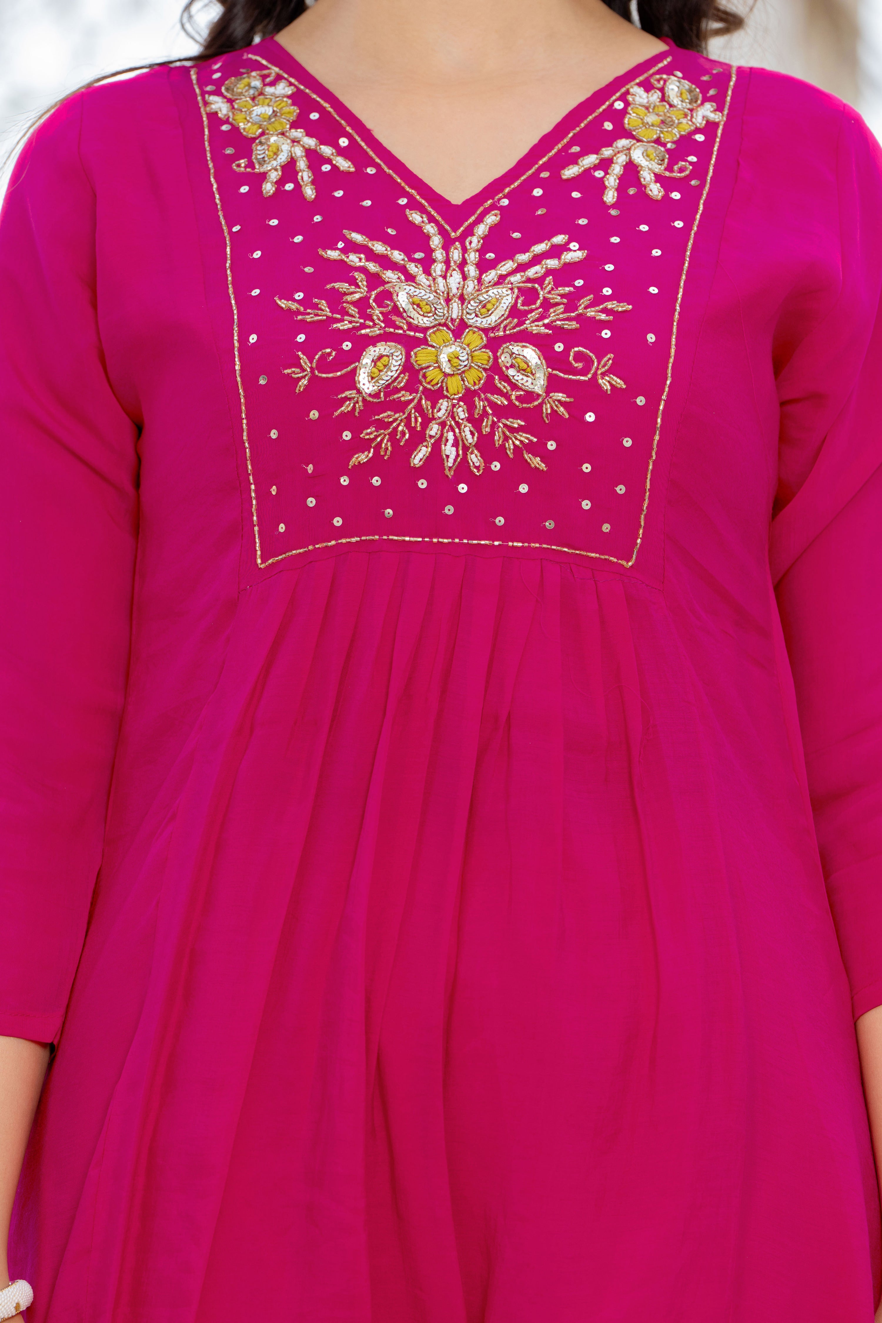 Pink Handwork Mul Chanderi Suit Set