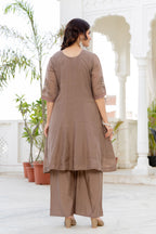 Pastel Brown Handwork Mal Chanderi Suit Set with Dupatta