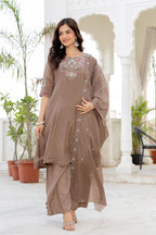 Pastel Brown Handwork Mal Chanderi Suit Set with Dupatta