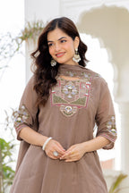 Pastel Brown Handwork Mal Chanderi Suit Set with Dupatta