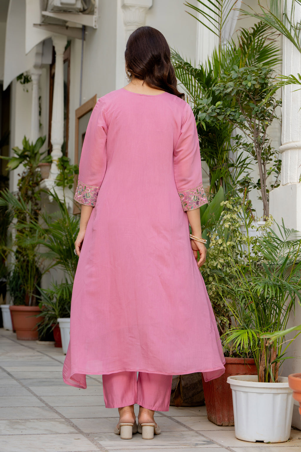 Dusky Rose Embroidered Mal Chanderi Suit Set