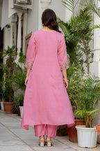 Dusky Rose Embroidered Mal Chanderi Suit Set with Dupatta