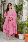 Dusky Rose Embroidered Mal Chanderi Suit Set