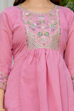 Dusky Rose Embroidered Mal Chanderi Suit Set with Dupatta