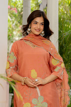 Dark Peach Embroidered Mal Chanderi Suit Set with Dupatta