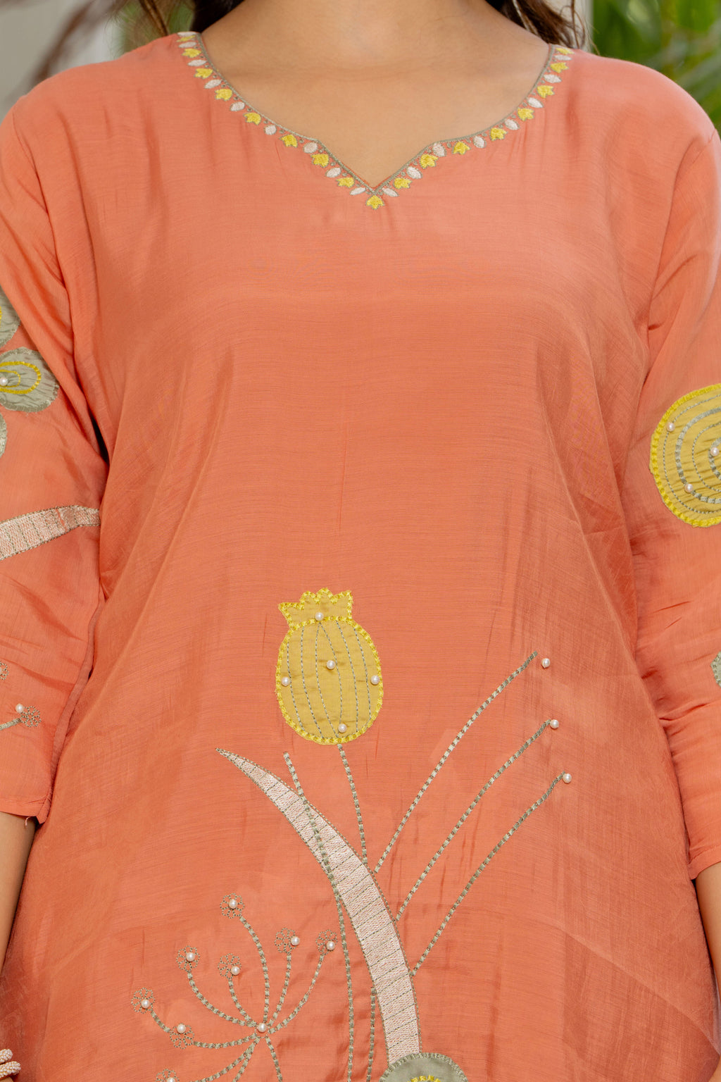 Dark Peach Embroidered Mal Chanderi Suit Set