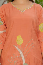 Dark Peach Embroidered Mal Chanderi Suit Set with Dupatta