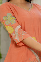 Dark Peach Embroidered Mal Chanderi Suit Set with Dupatta