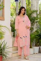 Sea Pink Embroidered Roman Silk Suit Set with Dupatta