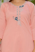 Sea Pink Embroidered Roman Silk Suit Set with Dupatta