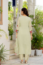 Thistle Green Embroidered Mal Chanderi Suit Set with Dupatta