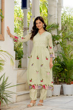 Thistle Green Embroidered Mal Chanderi Suit Set with Dupatta